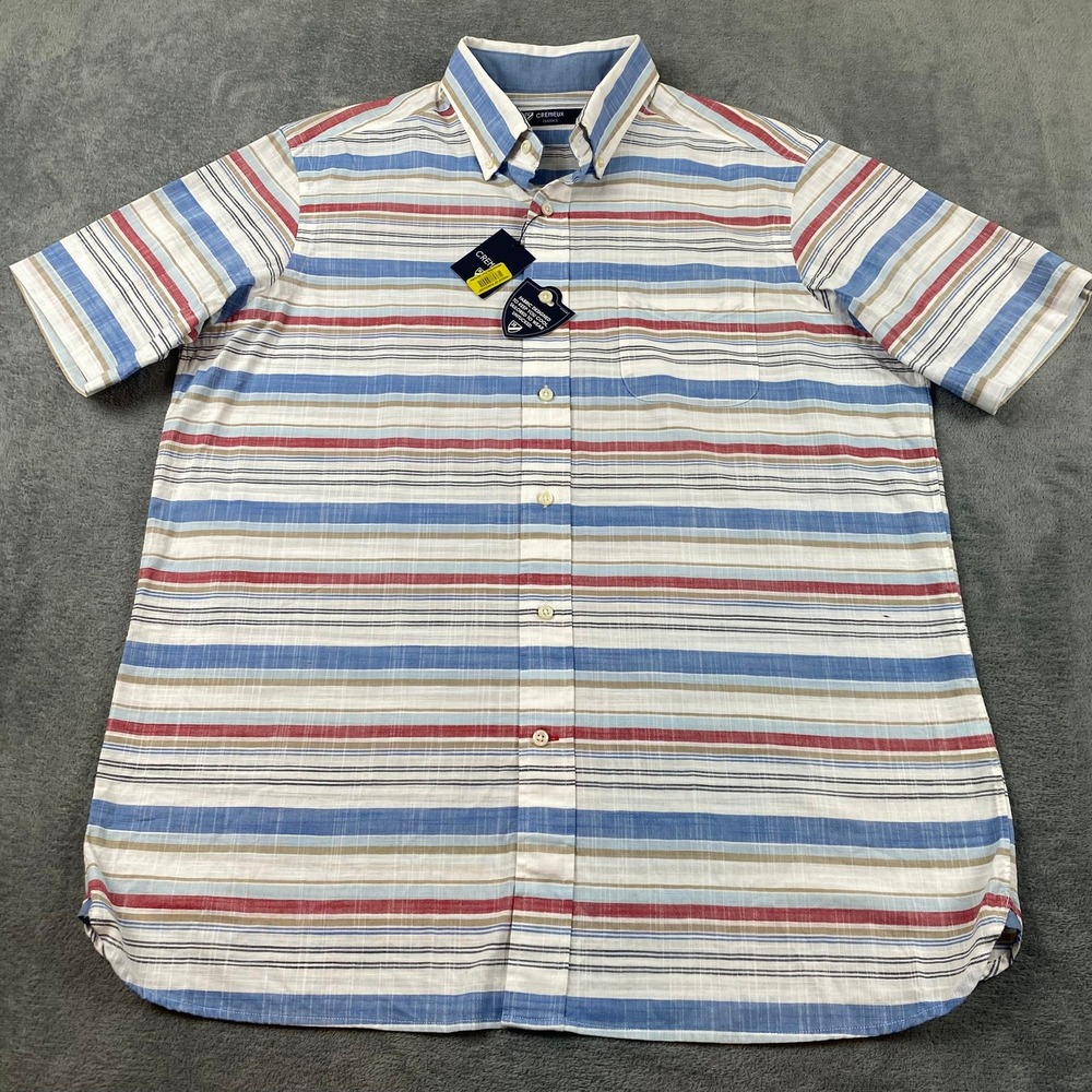 Cremieux Mens Large Short Sleeve Button Down Shirt Multi Color Striped Untucked